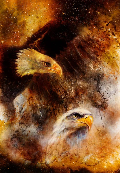 Beautiful painting of two eaglesin cosmic space. — Stock Photo, Image