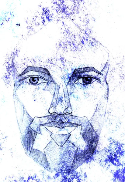 Desenho de lápis de Jesus no papel, contato de olho. Efeito gráfico . — Fotografia de Stock