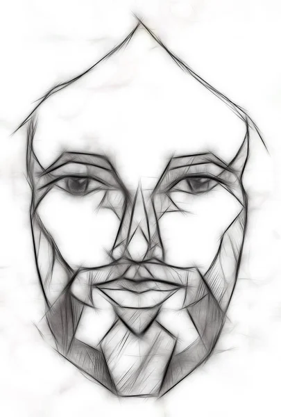 Pencils drawing of Jesus in geometrical shapes, Fractal effect. — Stock Photo, Image