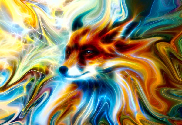Pintura de raposa selvagem em papel. Efeito fractal. — Fotografia de Stock
