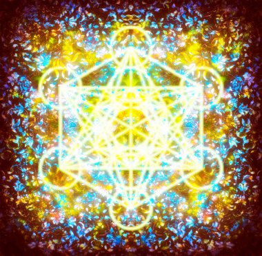 Süslü yapı deseni ve merkaba. Çiçek süsleme arka planı.