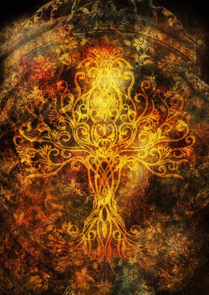 Yapılandırılmış arka planda yaşam sembolü ağacı, yggdrasil.