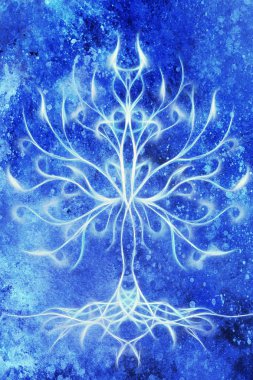 Yapılandırılmış süs arka planında yaşam sembolü ağacı, yggdrasil.