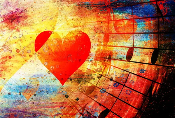 Hermoso collage con corazones y notas musicales, simbolizando el amor a la música. — Foto de Stock