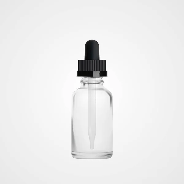 Bir pipet ile şişe cam, gerçekçi çizim vektör. İçinde bir pipet ile şeffaf boş şişe. Beyaz arka plan üzerinde izole.