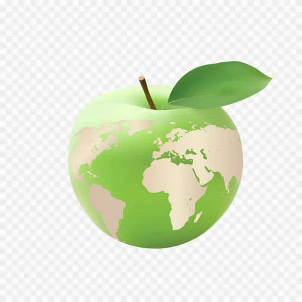 Realistische apple-globe. Kaart van de wereld op een apple. Vector eps10 — Stockvector