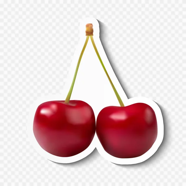 Realistyczne czerwona ikona wiśni. Cherry na papierze z cienia. Wektor simbol eps10 — Wektor stockowy