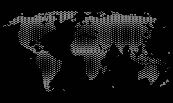 Mapa mundial punteado hexágono. Mapa del mundo de puntos abstractos. Pixel mapa gris aislado sobre fondo blanco. Vector eps10 . — Archivo Imágenes Vectoriales