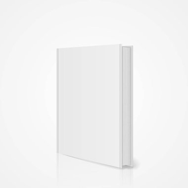 Dikey kitap sayfaları gölge ve ayna yansıması ile beyaz yüzey üzerinde ayakta ön yan kapak şablonu. Perspektif görünümü. Vektör eps10