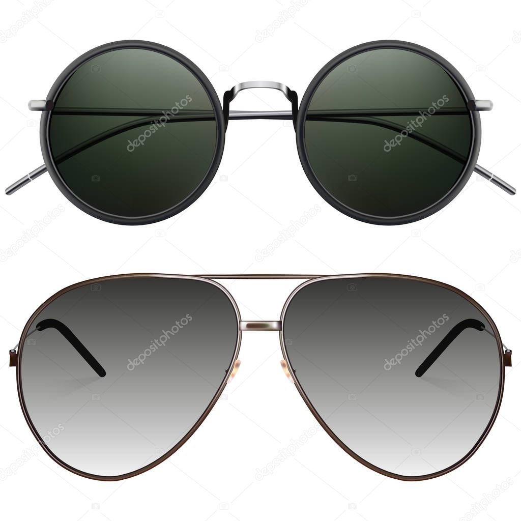 Realistic sunglasses set. Vector isolated elements.