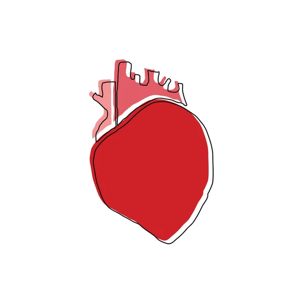 Menselijk hart vector kunst enkele lijn. Symbool van de geneeskunde en een gezonde levensstijl. Overlay afdrukken met offset. Gestileerde design, doodle, minimalisme. — Stockvector