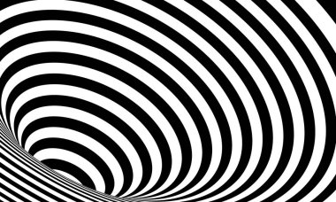 Geometrik siyah ve beyaz soyut hipnotik solucan deliği tünel. Optik yanılsama. Vektör yanılsama eps10