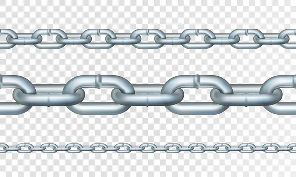 Metal steel SEAMLESS chain links. Elementos de comprimento diferentes. Isolado em fundo transparente. Ilustração vetorial . — Vetor de Stock