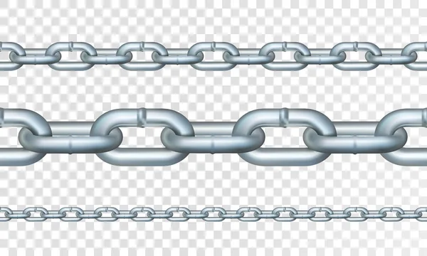 Metal steel SEAMLESS chain links. Different length elements. Isolated on transparent background. Vector illustration. — Stock Vector