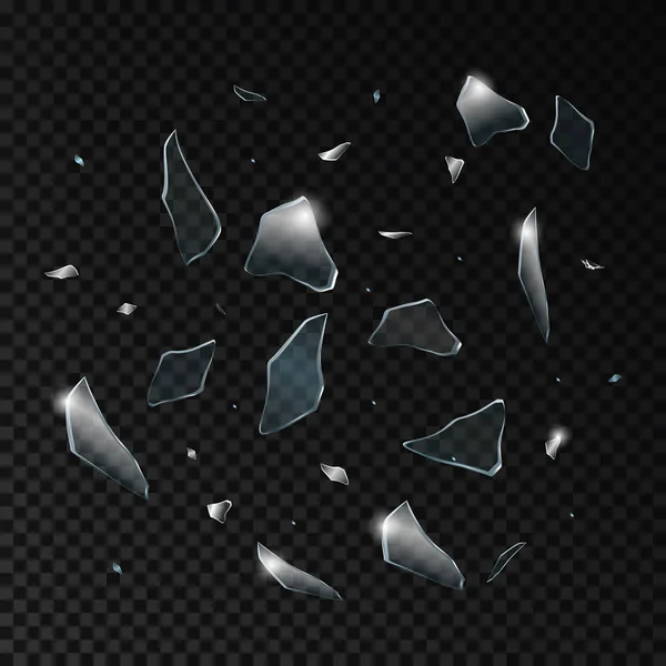 Piezas de vidrio rotas. Aislado sobre fondo negro transparente. Vector eps 10 . — Archivo Imágenes Vectoriales