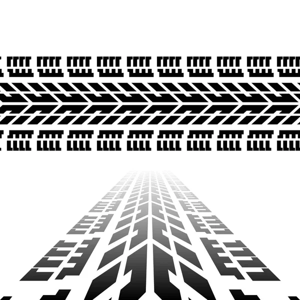 Tire tread of bijhouden van geïsoleerde op witte achtergrond. Variant in perspectief en naadloze versie. Band afdrukken. Vectorillustratie — Stockvector