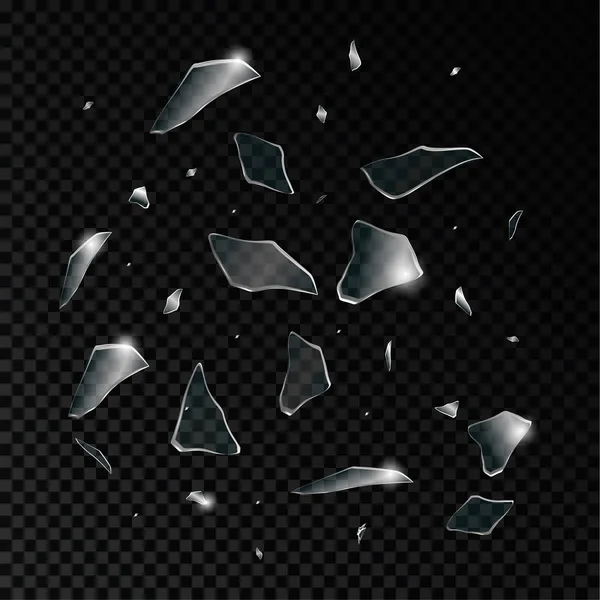 Kusy rozbitého skla. Izolované na černé průhledné pozadí. Vektorové eps 10. — Stockový vektor