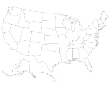 ABD harita. Çok yüksek doğru çizim. Alaska, Hawaii, Amerika Birleşik Devletleri. Vektör eps10.