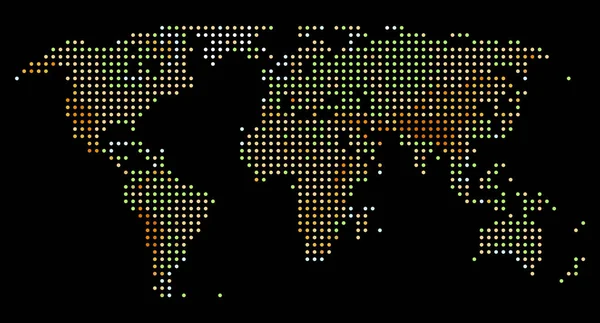 カラフルで点線の世界地図に分離された黒の背景 — ストックベクタ