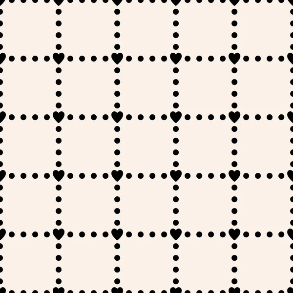Dot grid paper seamless pattern with circles and hearts, vector eps10 — Stock Vector