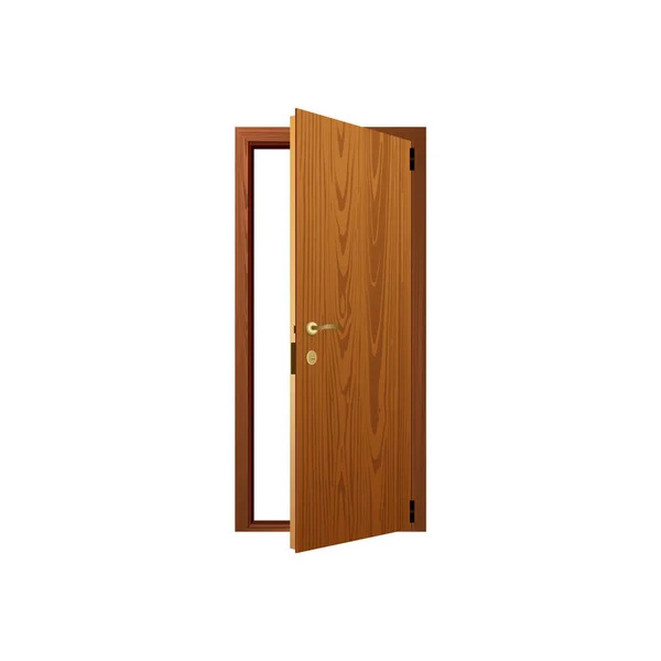 Vecteur réaliste ouvert brun porte en bois icône gros plan isolé sur fond blanc. Éléments d'architecture. Modèle de conception graphique, vue en perspective — Image vectorielle