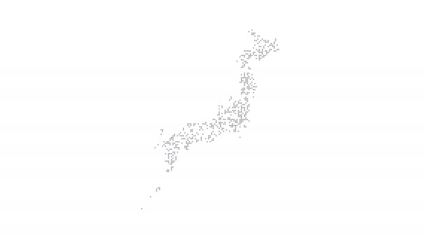 Japão pontilhado mapa rede ponto preto movimento gráfico 4K. O aparecimento e desaparecimento do mapa do Japão abstrato — Vídeo de Stock