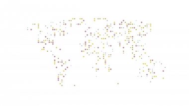 Noktalı soyut dünya haritası. Noktalı Dünya Haritası animasyonu. Çok renkli ve farklı nokta boyutları. Dikişsiz ve döngülü. 4k video.