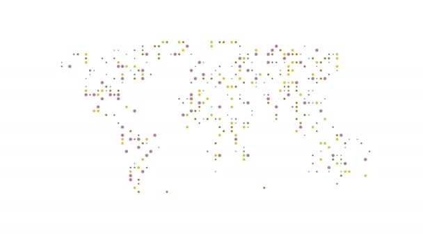 点線の抽象世界地図。点線の世界地図アニメーション。多色と異なるポイントサイズ。シームレスでループ。4k ビデオ. — ストック動画