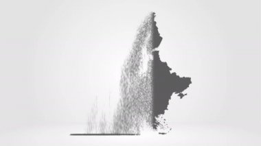 Avrupa haritası. 2D Rendering, gri Avrupa Haritası, kuma sıkışmış ve parçacıklardan oluşturuldu. Soyut konsept. 4k video animasyonu