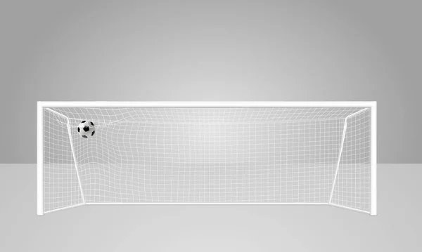 Beyaz renk gerçekçi futbol hedefi, beyaz ızgara, perspektif görünümü ile. Top kale netinde. Vektör eps10 — Stok Vektör