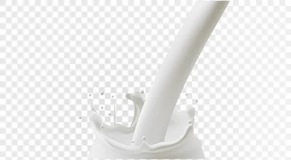 Abstrakte realistische Milchtropfen mit Spritzern isoliert auf transparentem Milchhintergrund. Vektorabbildung eps10 — Stockvektor
