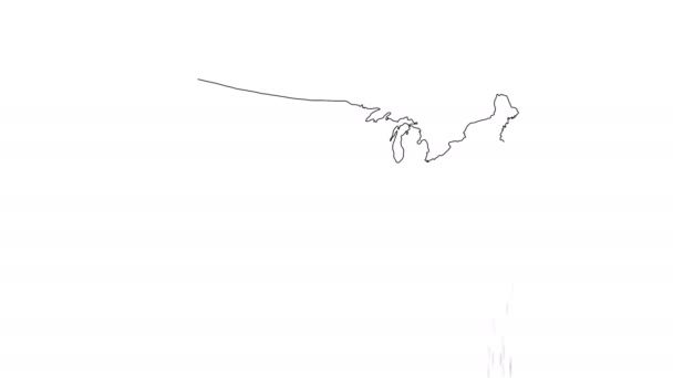 USA Mappa Lavagna Animata Disegno E creazione di confini di stato dalle particelle. Disegno animato degli Stati Uniti continentali su sfondo bianco . — Video Stock