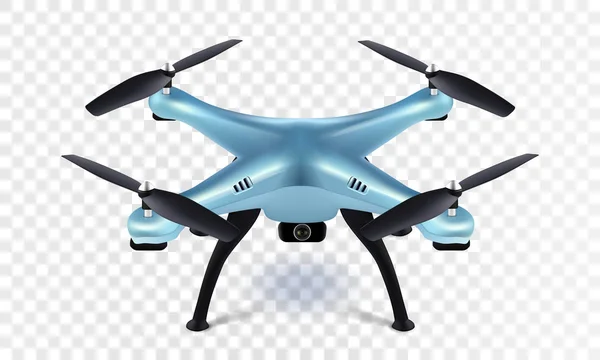Şeffaf arka plan üzerinde gerçekçi 3d mavi drone quadcopter quadrocopter. Vektör eps10.