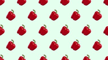 Gerçekçi bir tarzda kırmızı biber ile vektör sorunsuz desen. Açık yeşil arka planda izole edilmiş paprika.