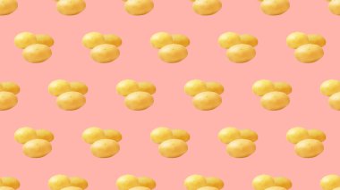 Gerçekçi bir tarzda patates ile vektör dikişsiz desen. Patates açık kırmızı arka plan izole.