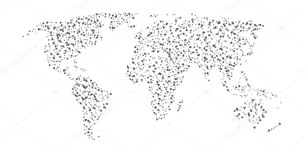 Dotted map of World. Dot grain chaotic texture. Vector eps10