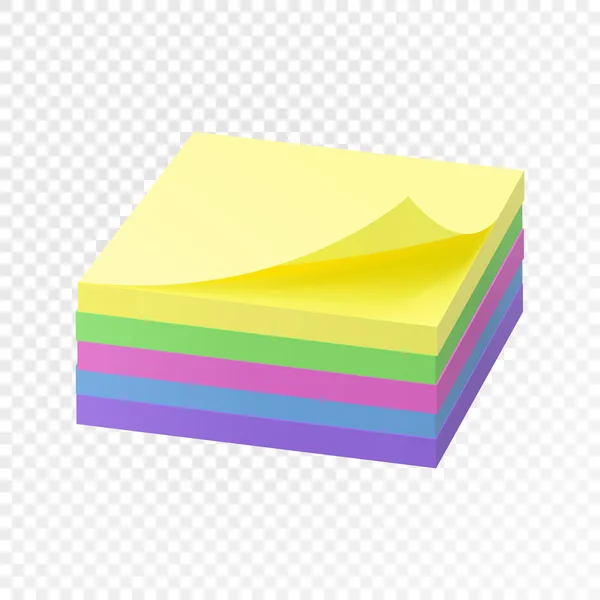 Реалистичный блок разноцветной нотной бумаги. с тенью и свернутым угловым макетом. Векторный реализм липкие заметки бумажные листы шаблоны, напоминания . — стоковый вектор