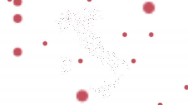 Italia Mapa punteado Red Gris Dot Motion Graphic 4K UHD. El mapa abstracto de Italia se ensambla a partir de píxeles de puntos caídos . — Vídeos de Stock
