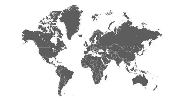 Grijze wereldkaart met landgrenzen. Zeer hoge nauwkeurigheid met satelliet — Stockvector