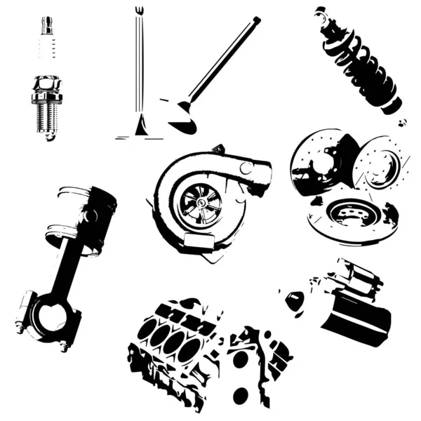 Icônes définir des pièces automobiles. Croquis vectoriel — Image vectorielle