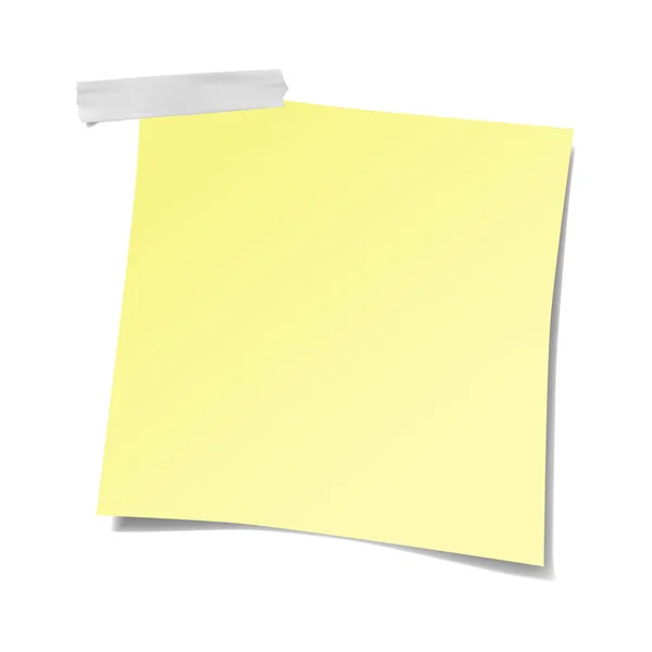 Realistische gelbe Haftnotiz isoliert mit echtem Schatten auf weißem Hintergrund — Stockvektor