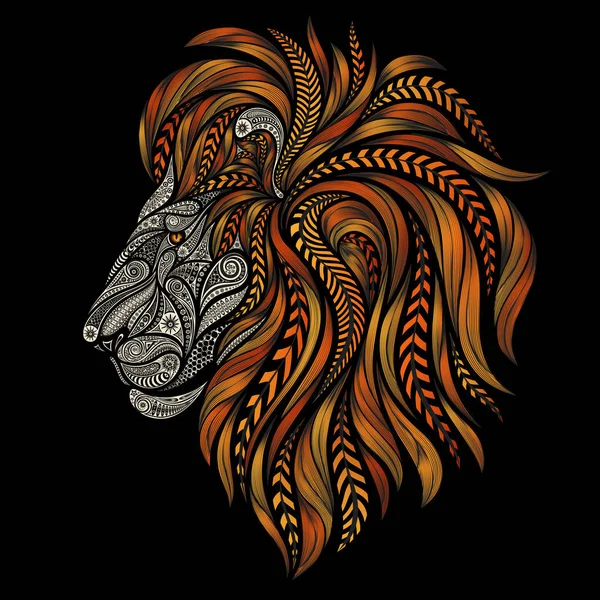 Lion Vectoriel Motifs Magnifiques Avec Une Crinière Ardente Sur Fond — Image vectorielle