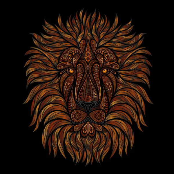 Lion Rouge Motifs Sur Fond Noir — Image vectorielle