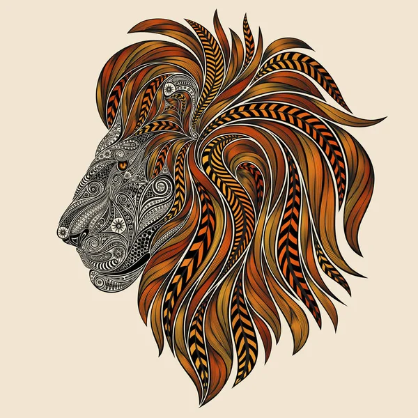 Motifs Lion Vectoriel Avec Une Crinière Rouge Flamboyante — Image vectorielle