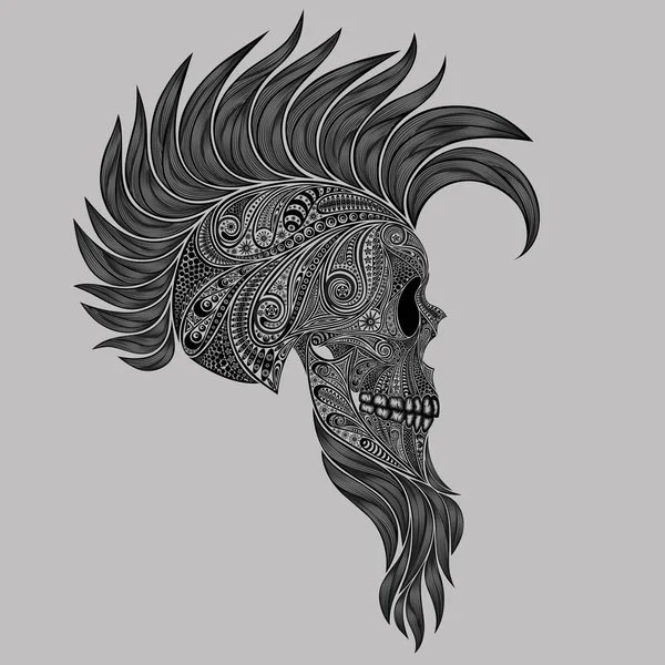 Calavera Humana Vectorial Hecha Flores Con Mohawk Una Barba — Vector de stock