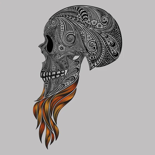 Hipster Muerto Calavera Vectorial Abstracta Con Patrones Barba Roja — Vector de stock