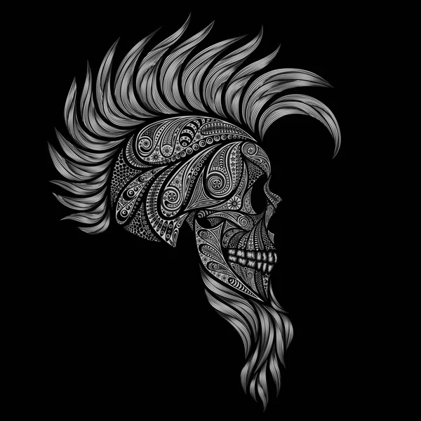 Calavera Humana Sobre Fondo Negro Punk Con Mohawk Una Barba — Vector de stock