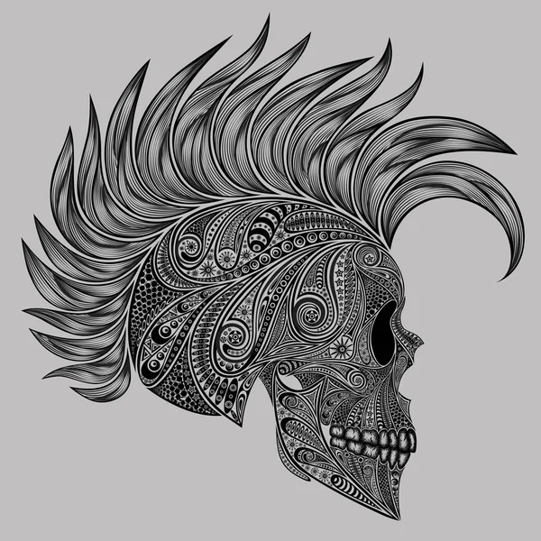 Cráneo Humano Con Patrones Mohawk — Vector de stock