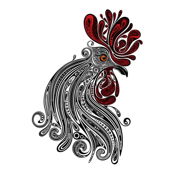 Beautiful Christmas Vector Rooster Red Crest — Stock Vector