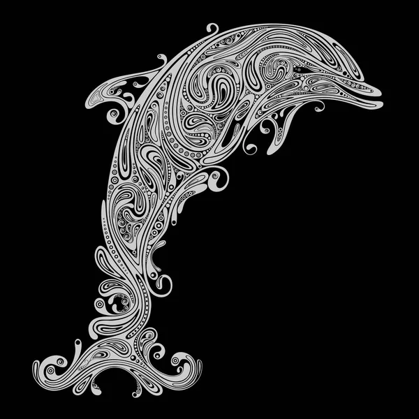 Abstrakta Vektor Silhuett Delfin Från Vackra Mönster Svart Bakgrund — Stock vektor